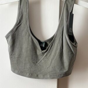 Greenish gray  Ribbed Crop Top